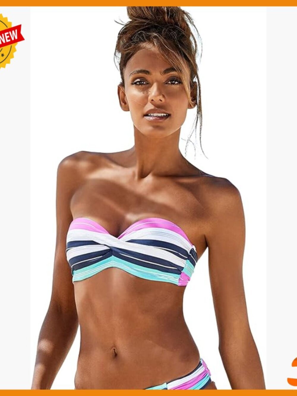 Striped Bandeau Bikini Top with Removable Straps, Cups A-C